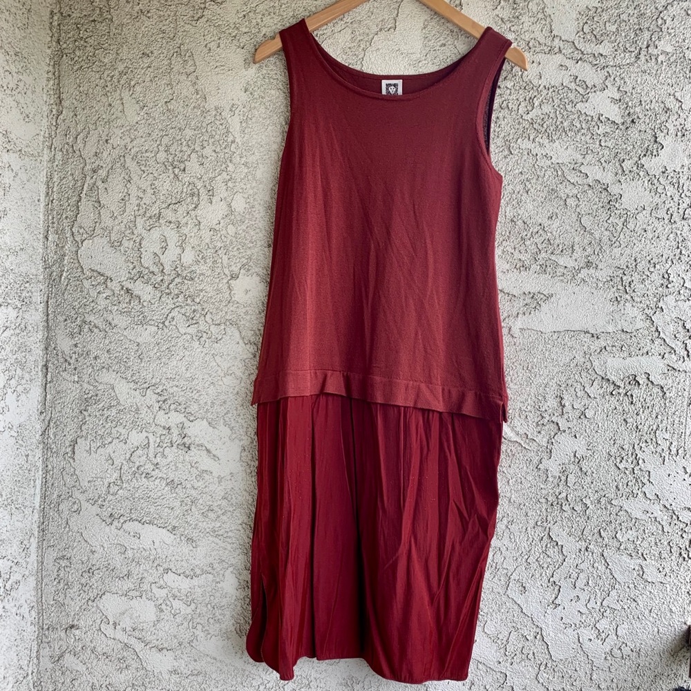 Anne Klein Deep Sienna Midi Knit and Silk Dress